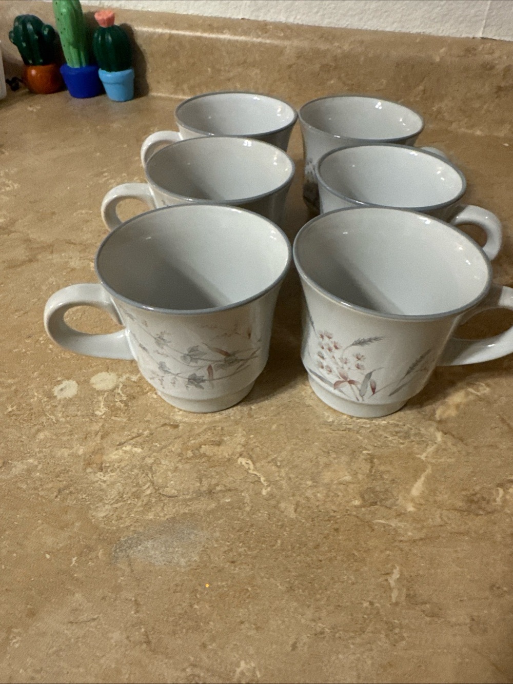 Noritake Woodstock 8354 Stoneware Coffee Mugs Set of 6 Japan Gray Floral